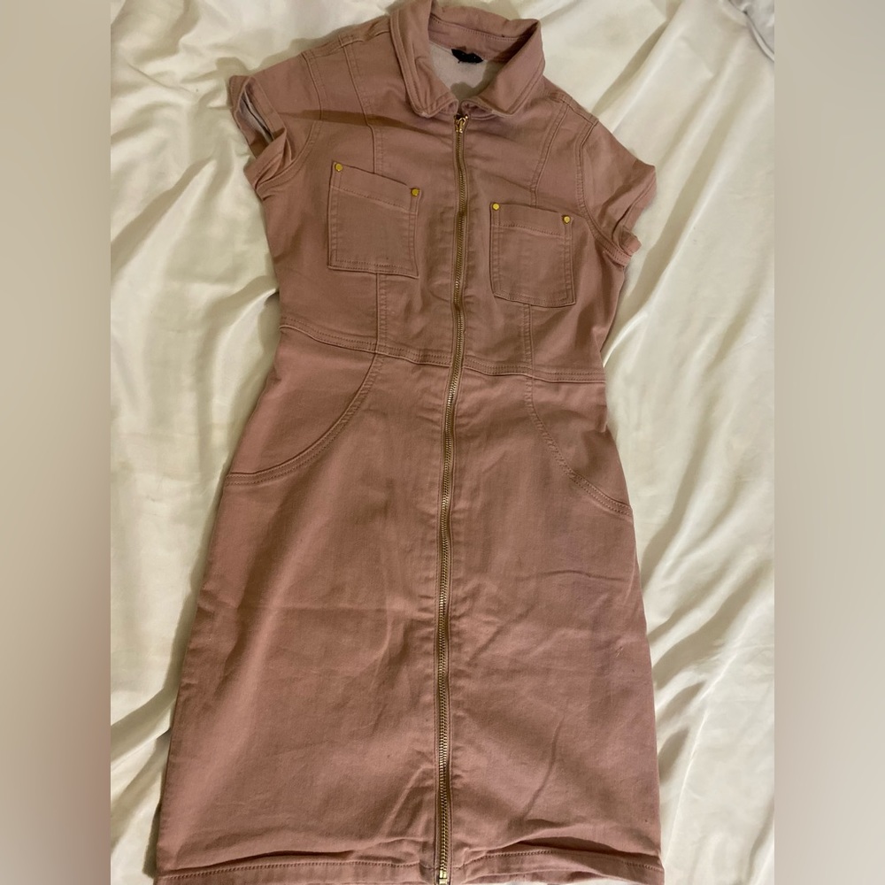 GBG Los Angeles Mauve Pink Zip-Front Utility Dress